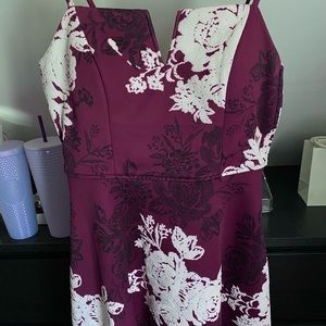 Macy’s Trixxi Clothing Co Maroon Floral Fit and Flare Dress - M